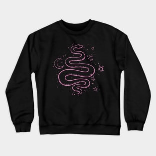 Mystical Serpant Moon and Stars Pink Digital Illustration Crewneck Sweatshirt